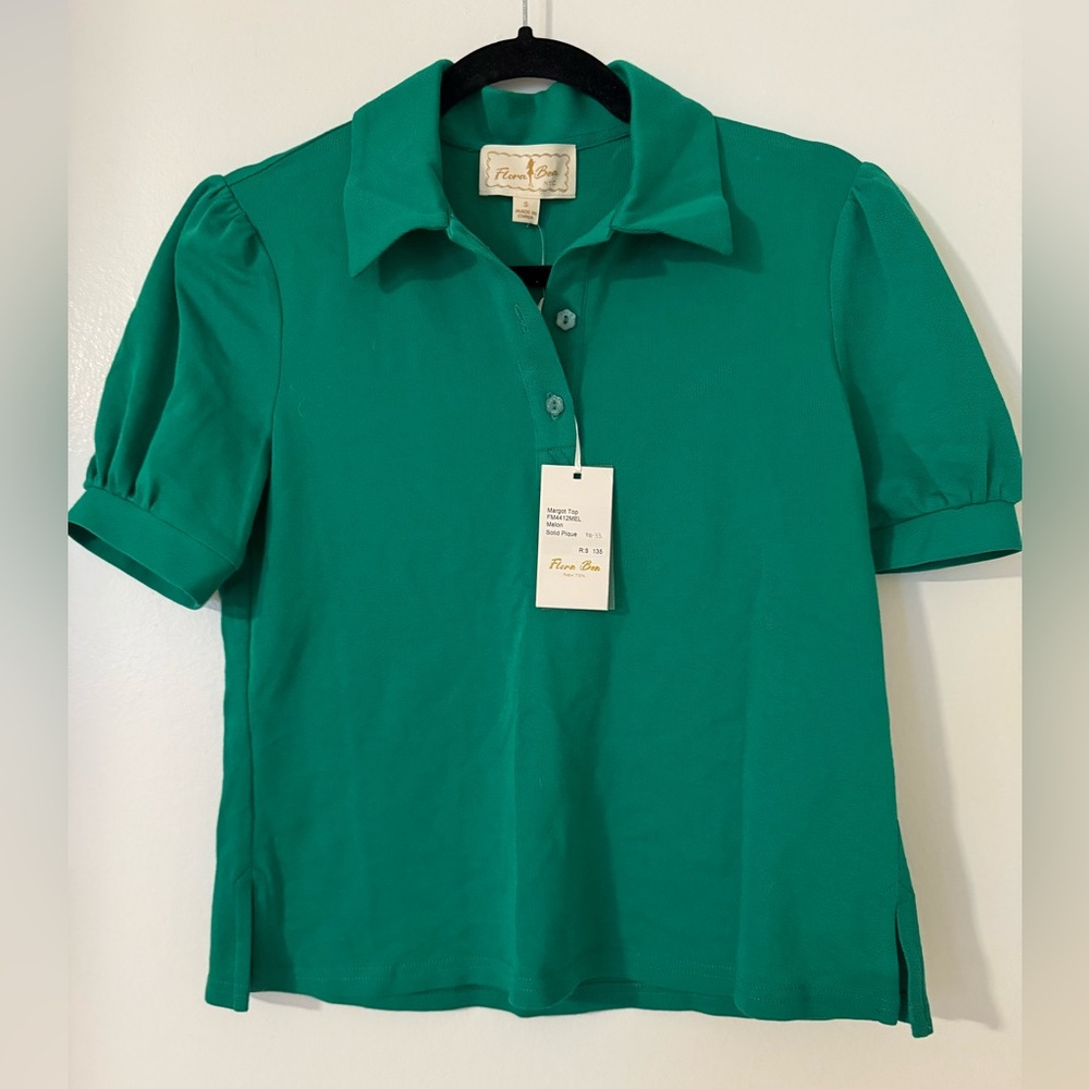Flora Bea Green Short Sleeve Polo NWT